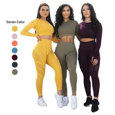 2020 New Seamless Women Set Yoga Gym Sport Workout Fitness